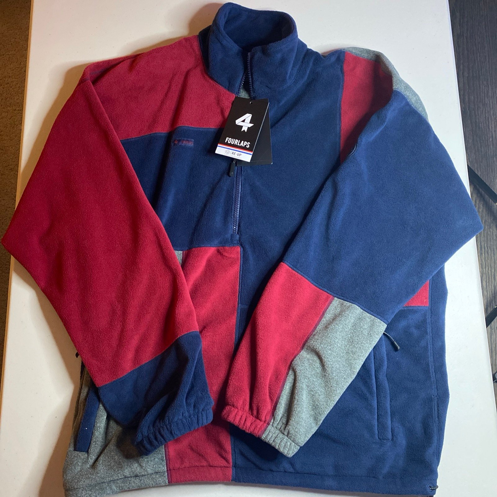 NWT Fourlaps Blitz Re-Up Half Zip Navy/Red/Gray Pullover Men's Sz L - MSRP 158