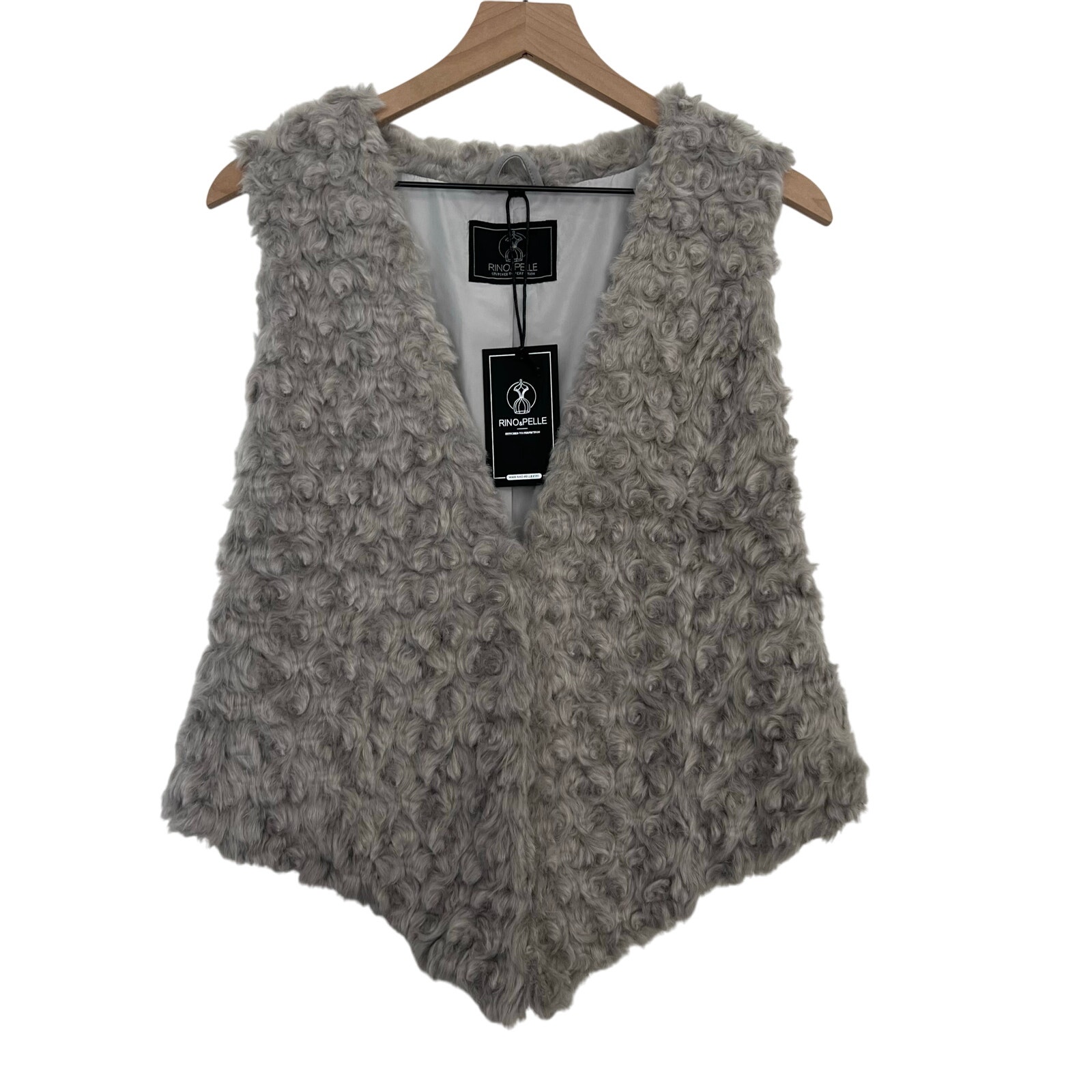 Rino & Pelle Marly Faux Fur Rodeo Fashion Vest Women SZ L Boho Neutral Gray NWT
