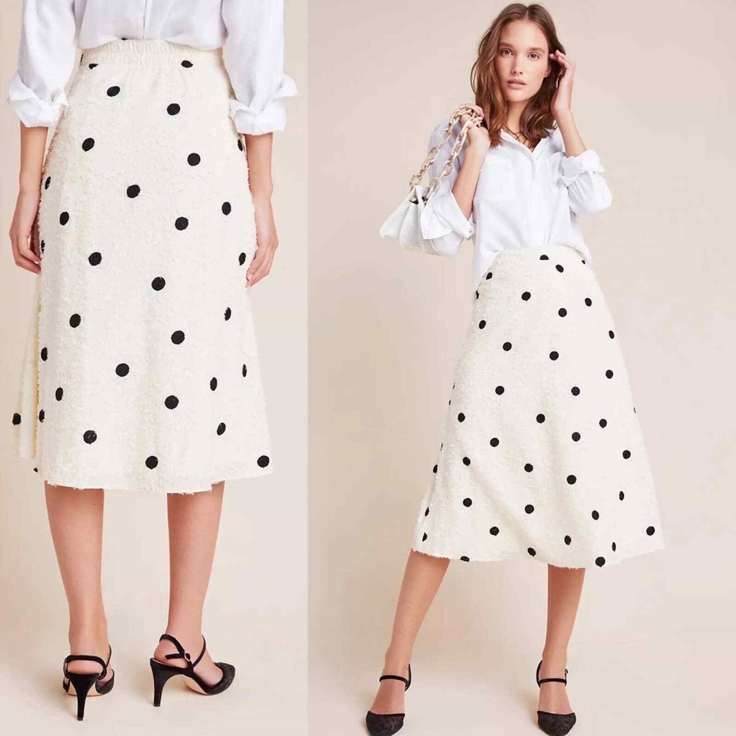 Eri + Ali Andrea Textured Polka Dot Midi Skirt Size XS Petite XSP - Anthropologie