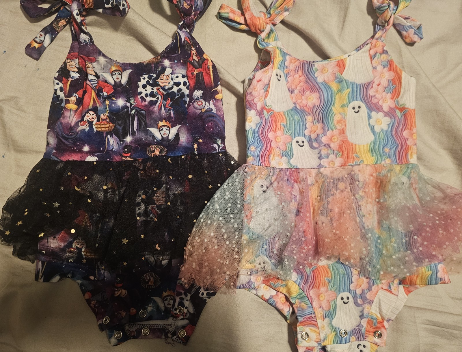 LBB boutique skirted mesh tie rompers