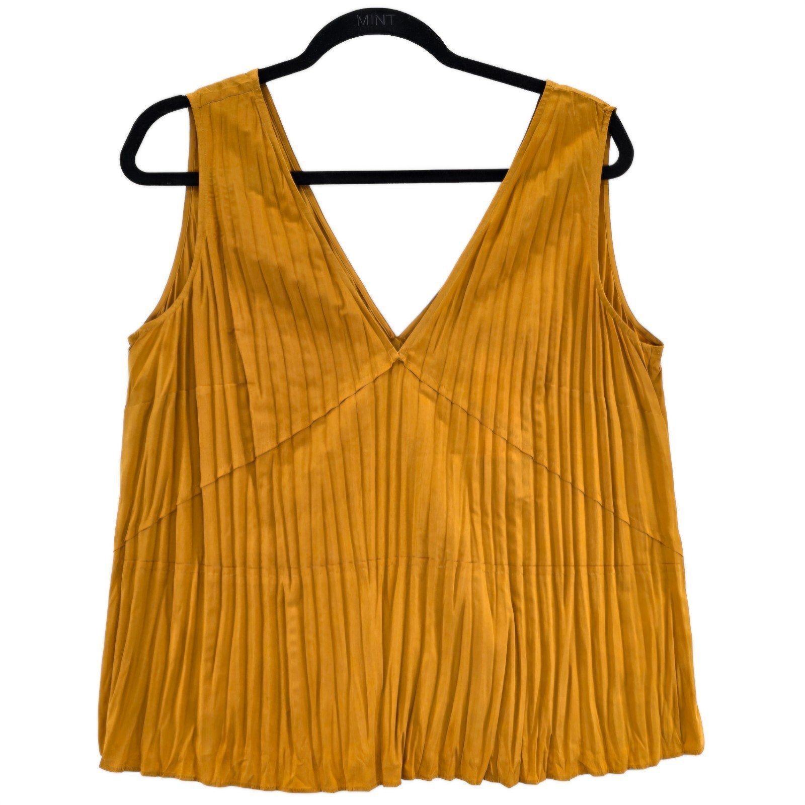 VINCE V-neck Mustard Yellow Pleated Sleeveless Tank Top Womens M