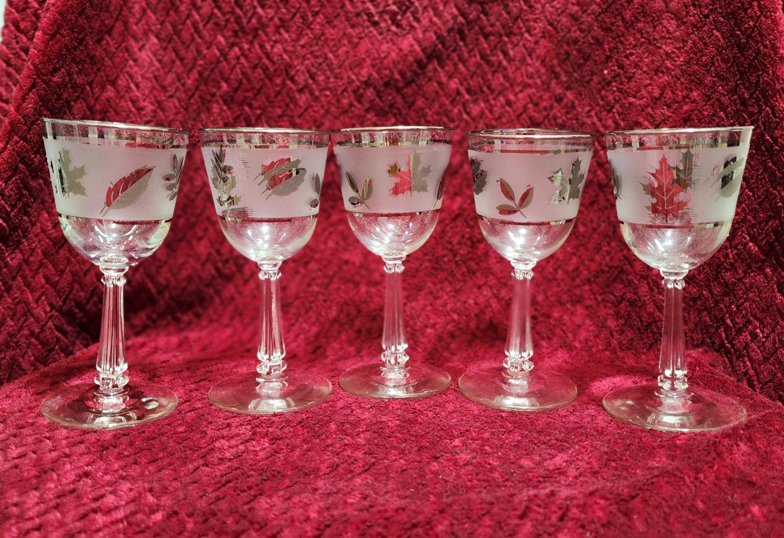 Lot of 5 Libbey Glass Silver Oak Leaf Wine Glasses or Small Cordials