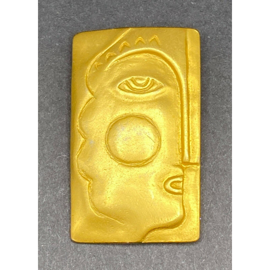 Gold Tone Brooch Cubist Face 1970's VINTAGE