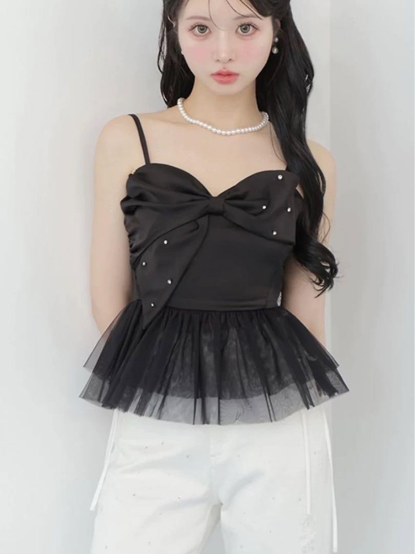 Ribbon bijou peplum cami bustier　black Ribbon bijou peplum cami bustier