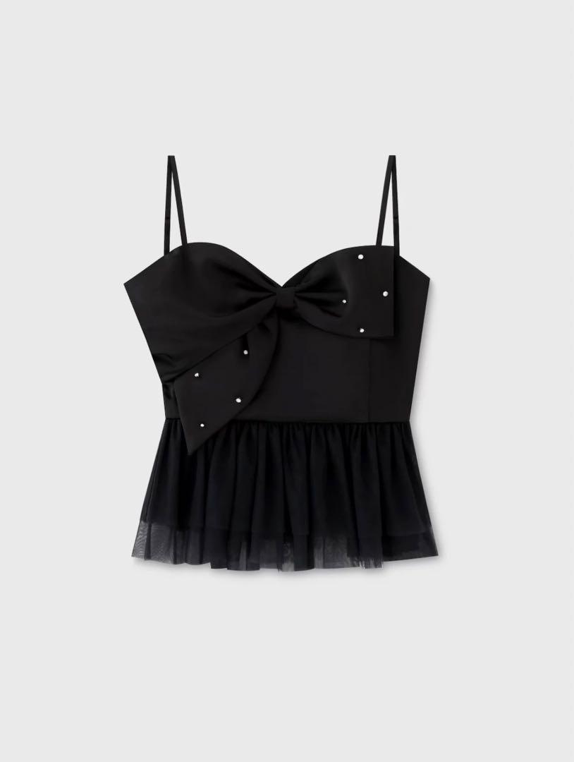 Ribbon bijou peplum cami bustier　black Ribbon bijou peplum cami bustier