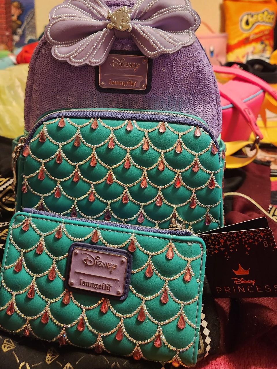 little mermaid sequin Loungefly backpack and wallet custom Swarovski Crystal's