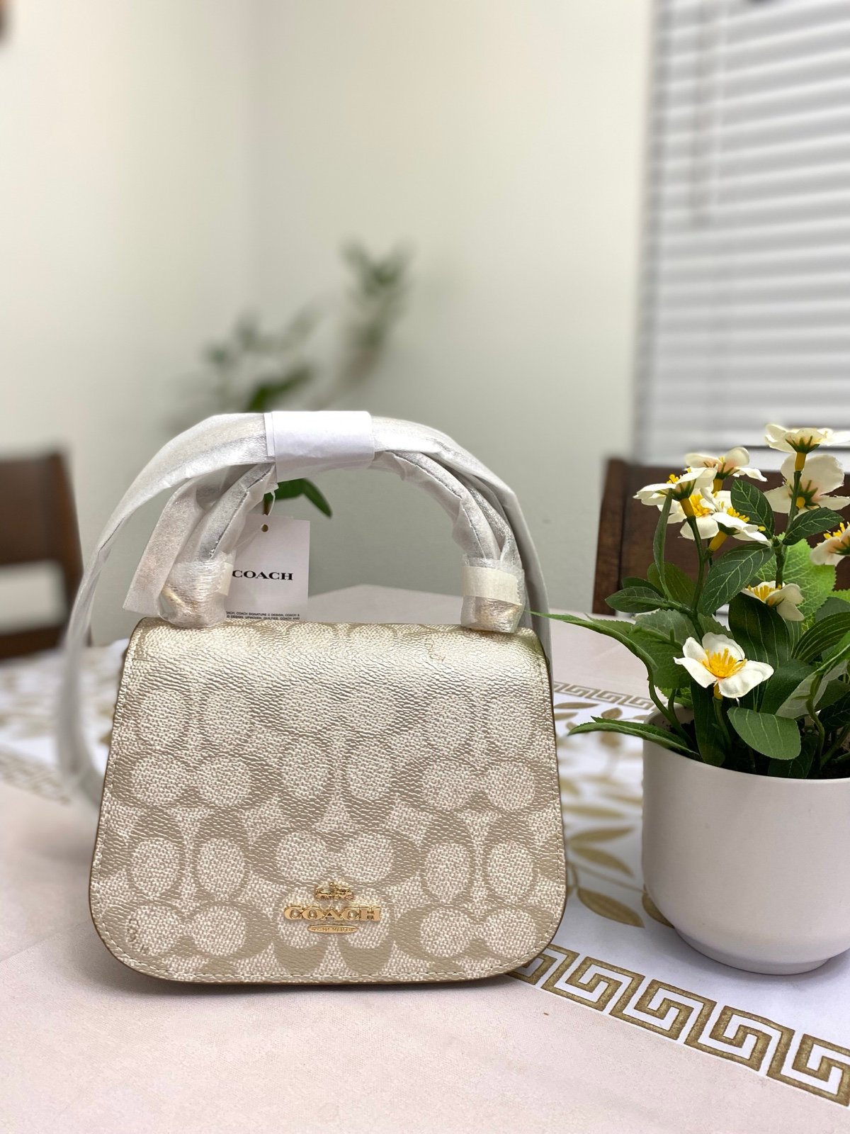 Coach Lysa Top Handle Bag In Signature Canvas Champagne Multi