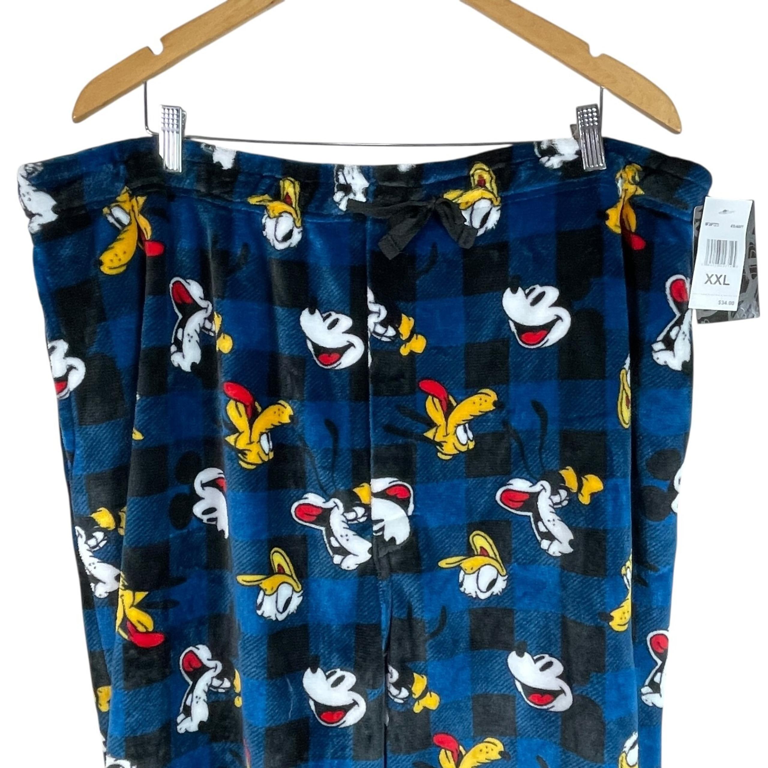NEW Disney Mens Fleece Pajama Sleep Pants 2XL Blue Mickey Mouse Pluto DonaldDuck