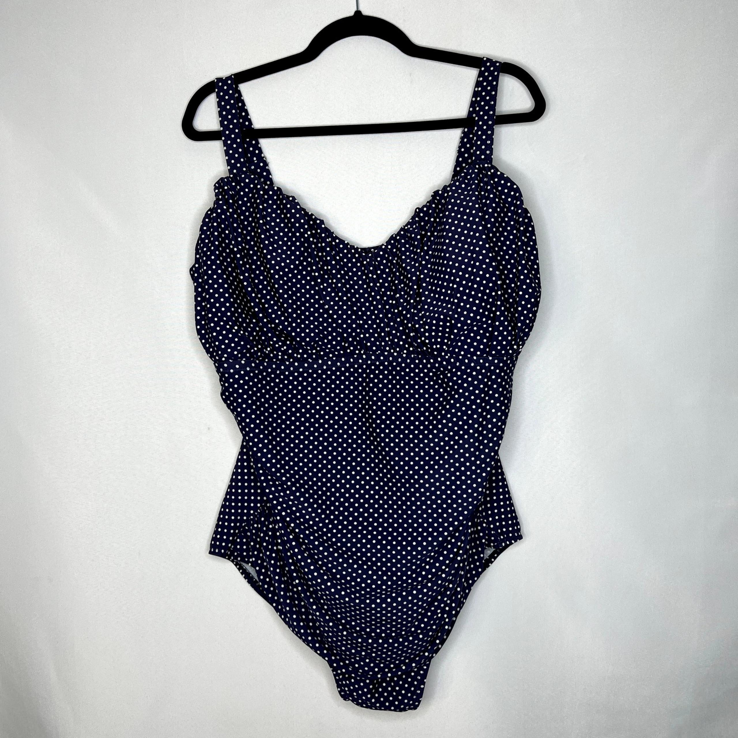 Womans Marilyn Monroe Blue Polkadot Swimsuit One piece Tummy Control Size 22 W