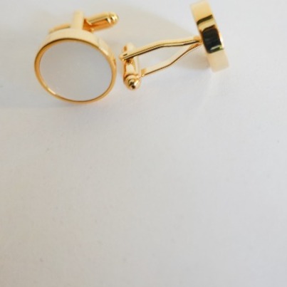 Mother of Pearl White and Gold Tone Cufflinks