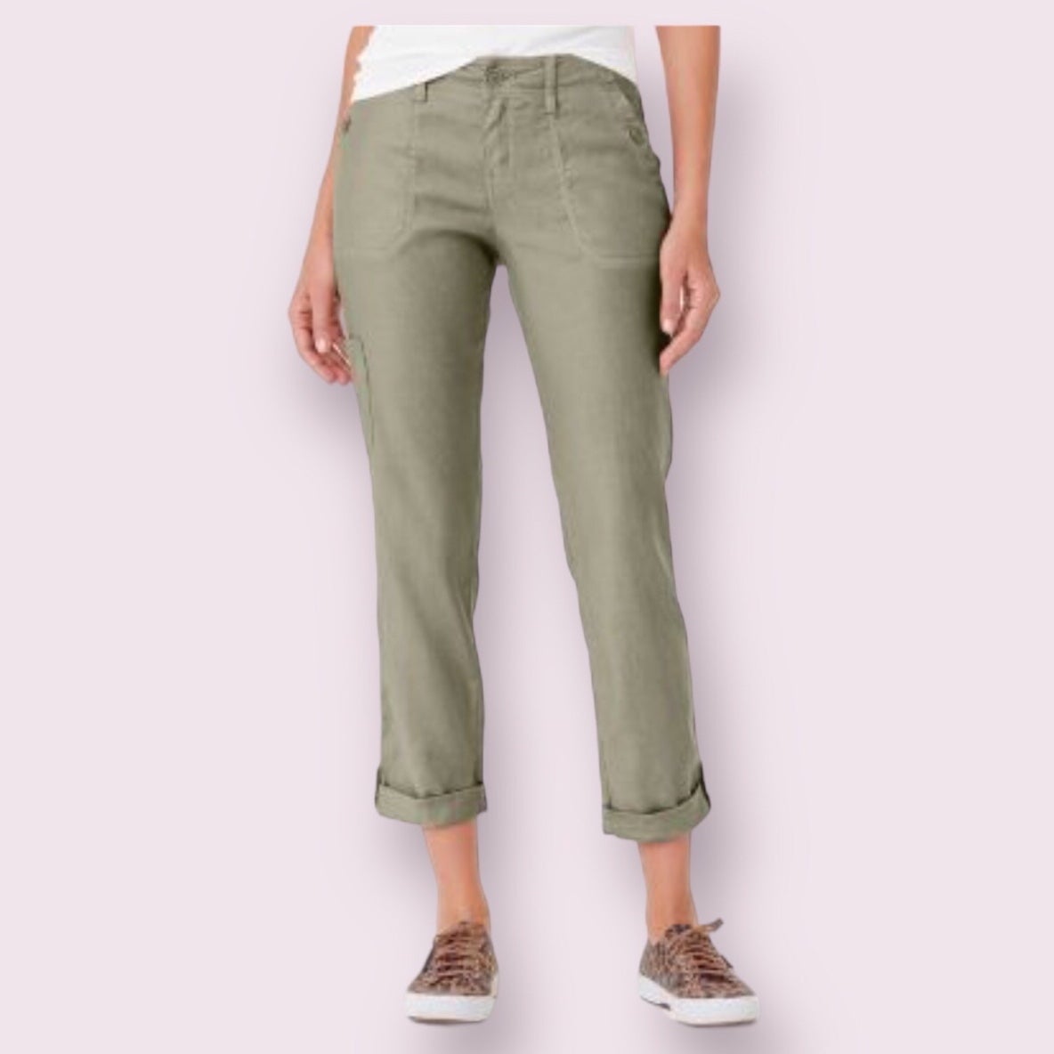 Level 99 Womens Linen Mid Rise Zip Fly Tapered Leg Dayla Cargo Pants Size 28
