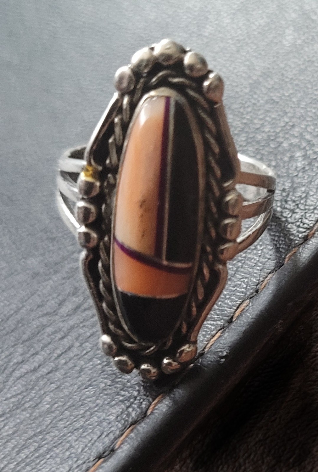 Native Vtg Sterling Silver Zuni Multi Inlay Stone Signed NG Sz 7.75--7.26Gr Ring
