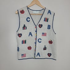 Vintage Marisa Christina Y2K Teacher Novelty Applique Sweater Vest Size Small