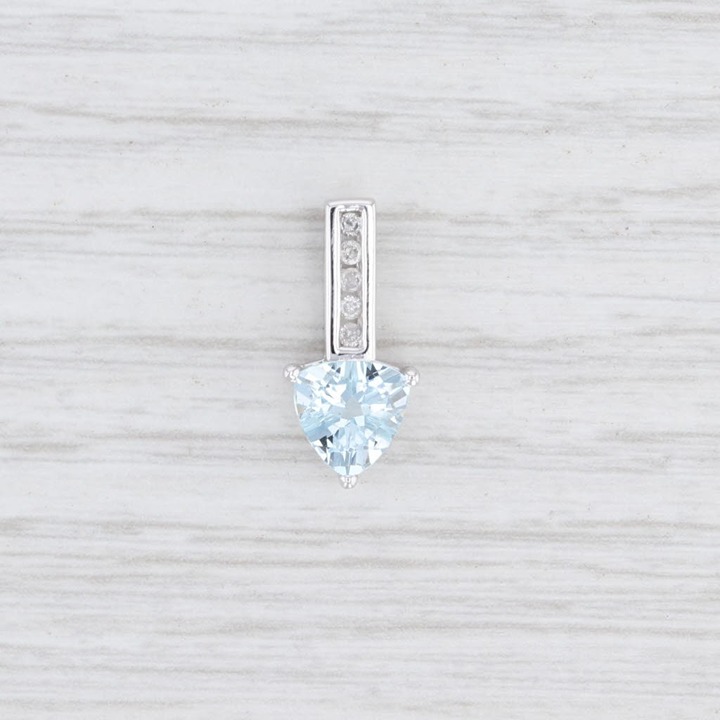 0.97ctw Aquamarine Diamond Journey Drop Pendant 10k White Gold Trillion Cut