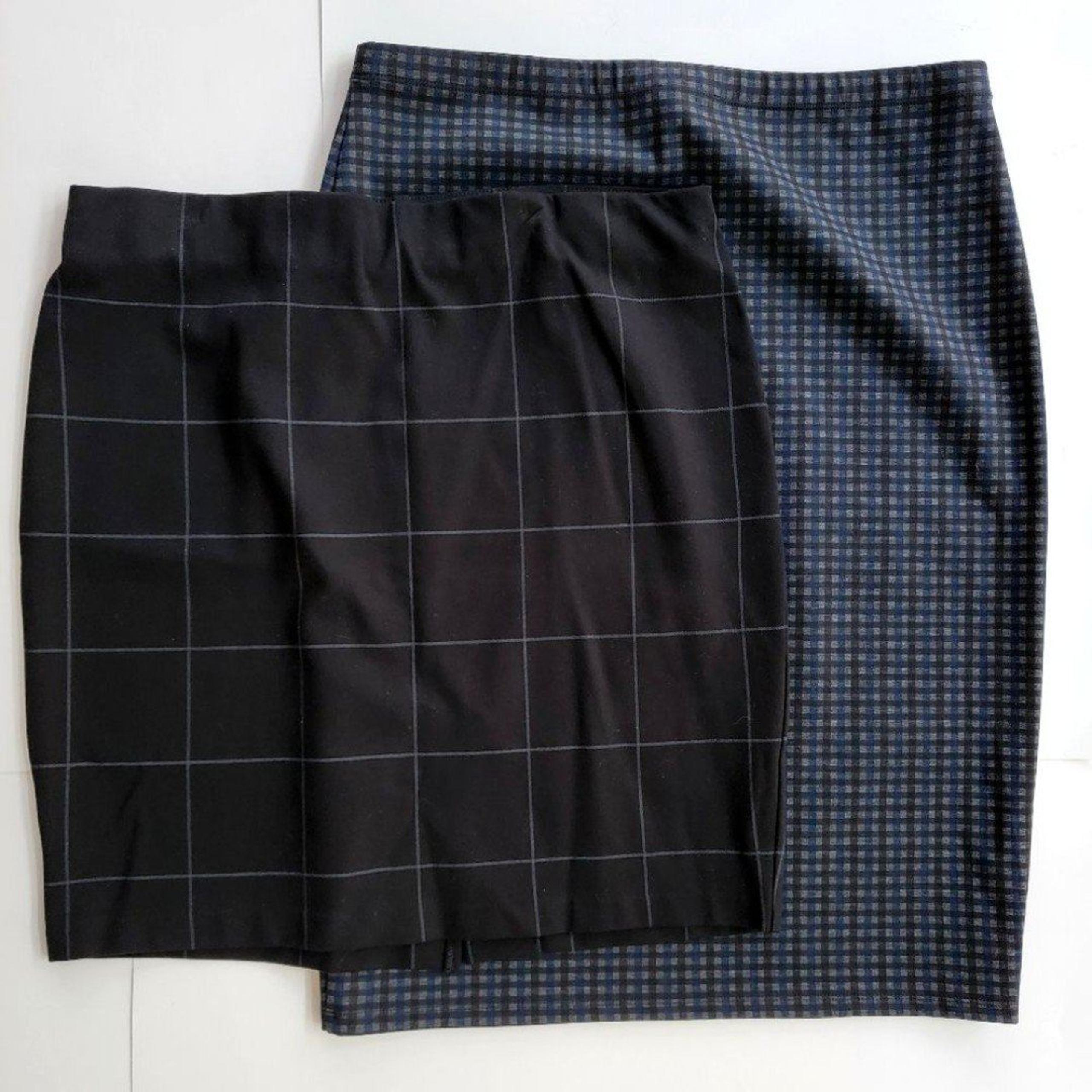 2 Women's Pencil Skirt Max Studio & Kenar Stretch 14 XL Black White Check LOT