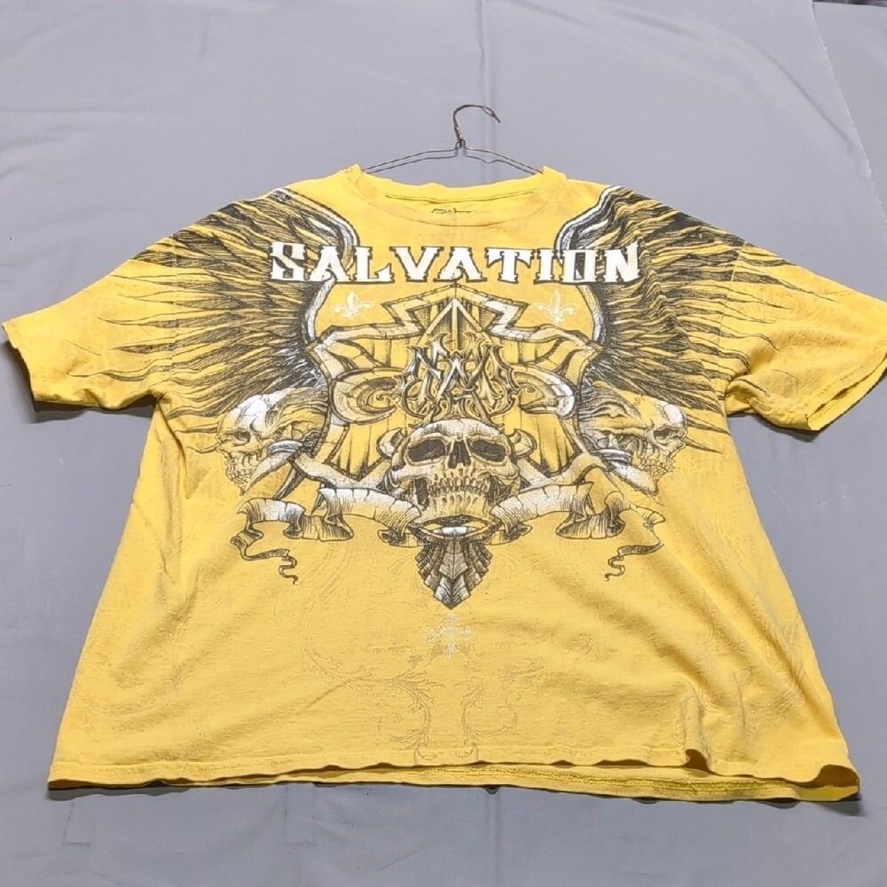 VTG MMA Elite Yellow Graphic Short Sleeve Tee Ornate Graphic Salvation Mens XL
