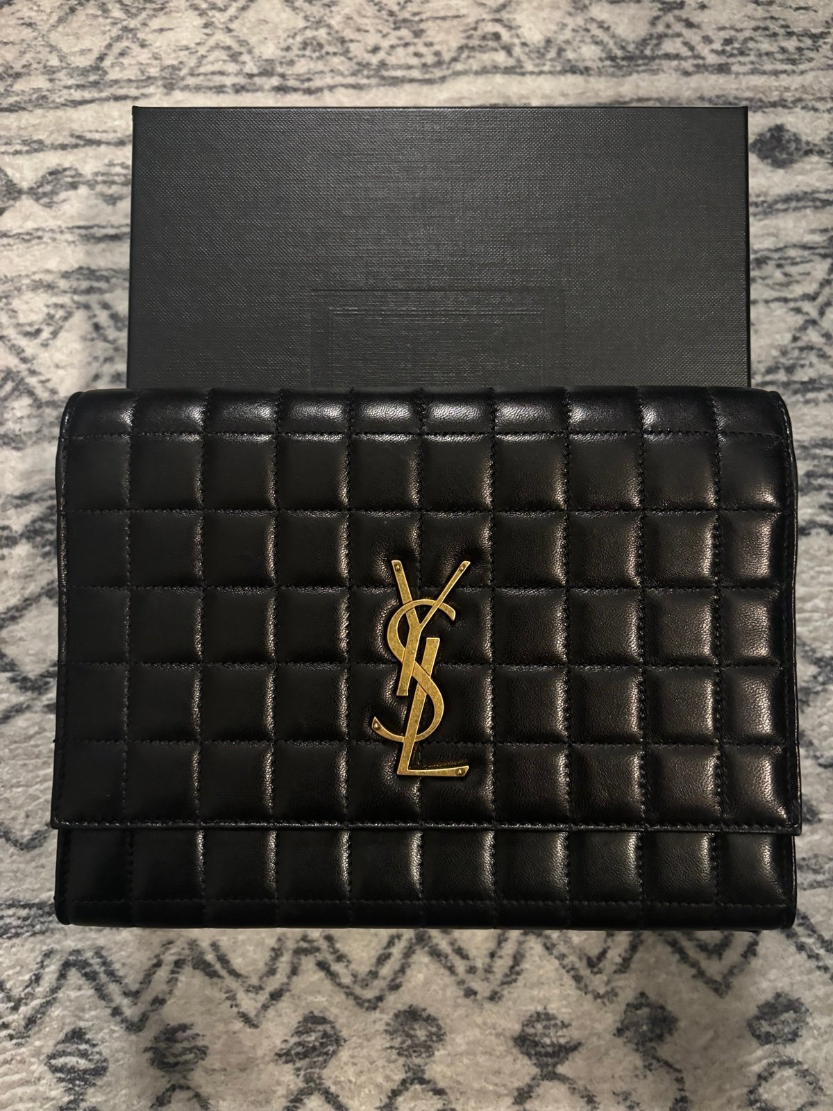 YSL Monogram Flap Clutch Bag in Quilted Smooth Leather