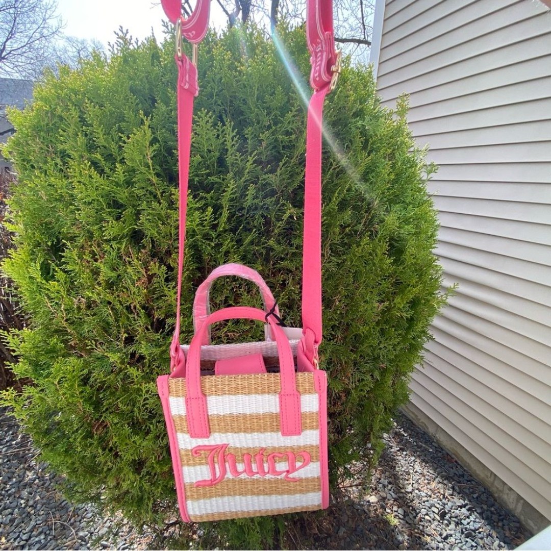 Juicy Couture Bag - Juicy Couture Crossbody - Woven Tote with Stripes - Pink