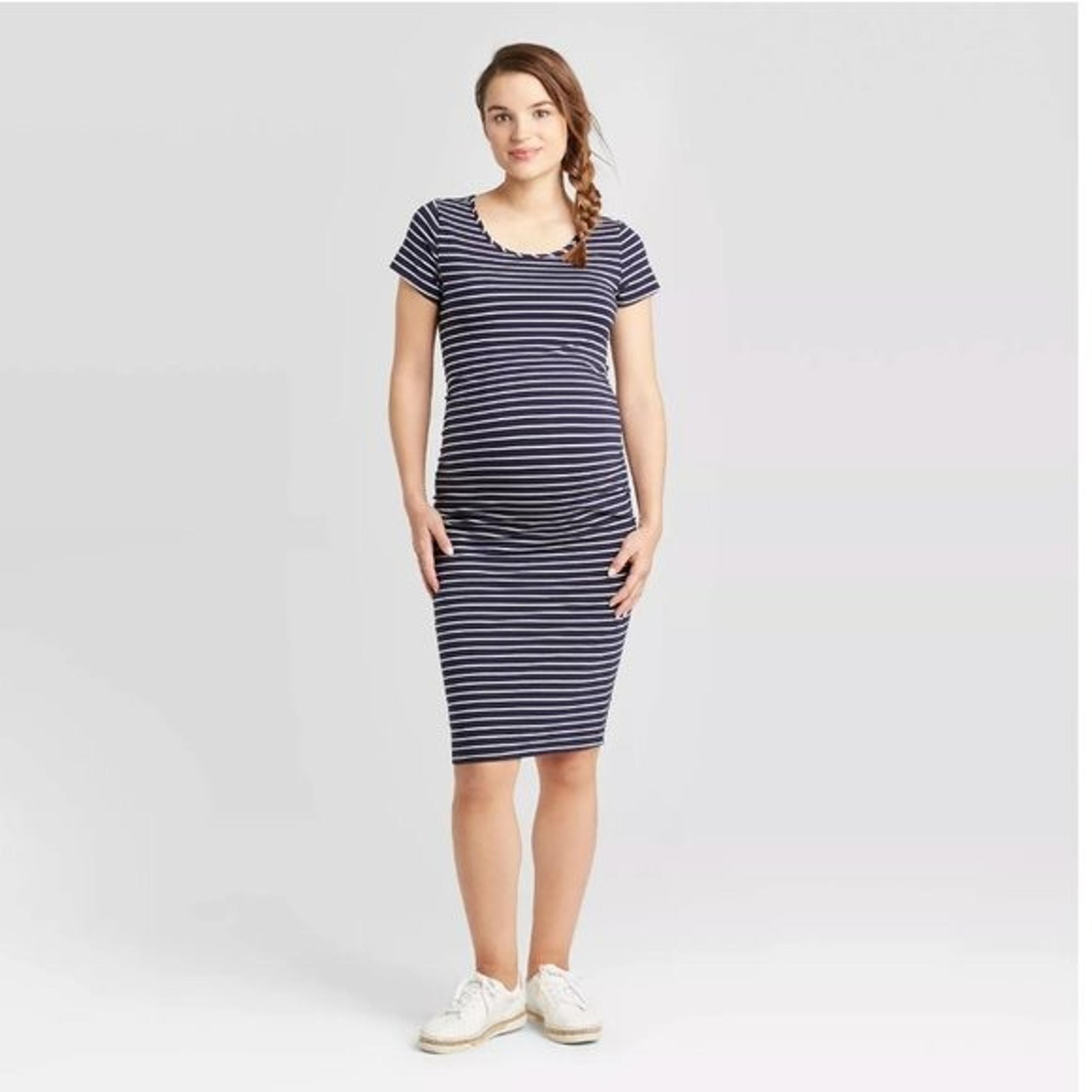 Women's Striped Print Maternity Dress XS