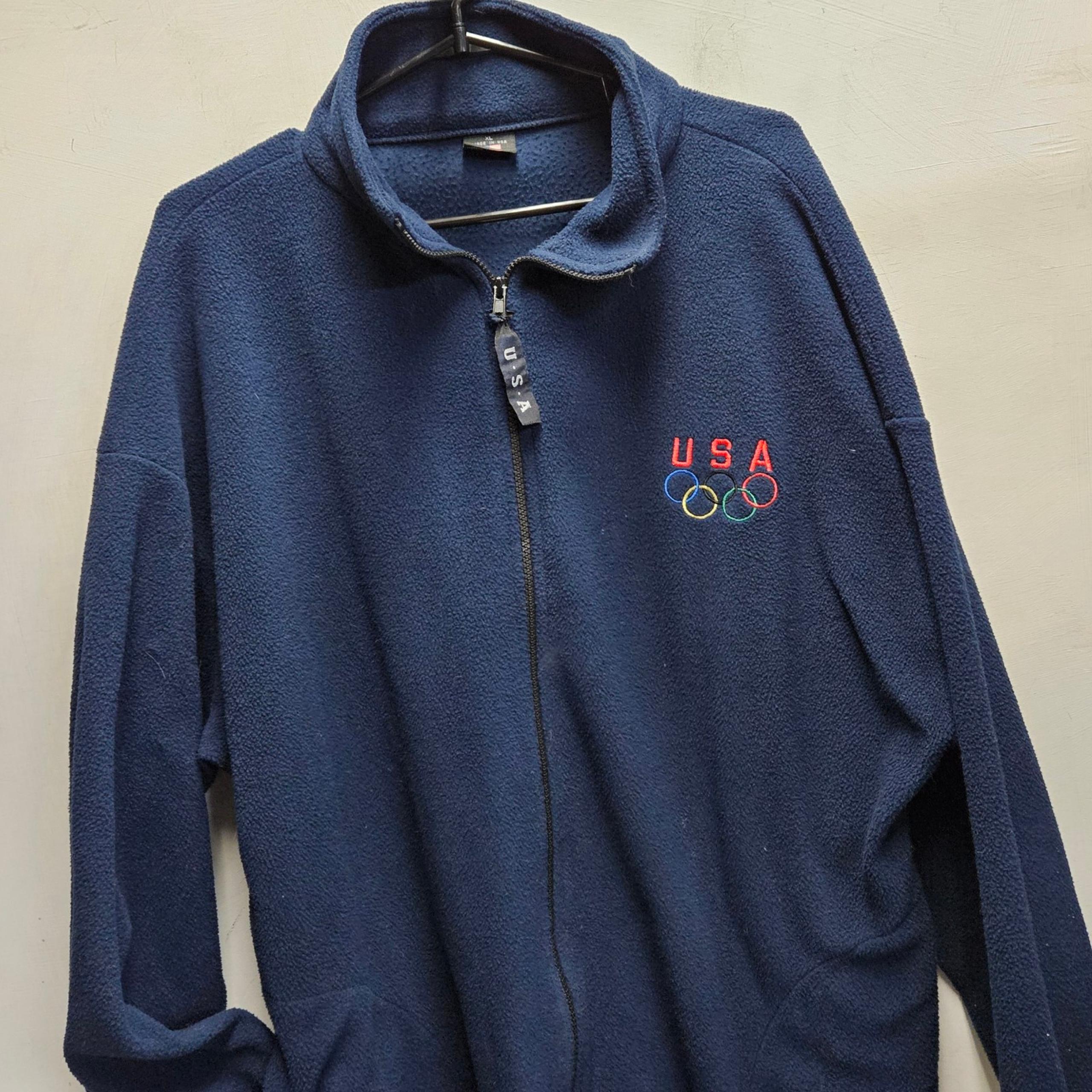 Vintage USA Olympics embroidered poly fleece full zip jacket ~ mens/unisex XL
