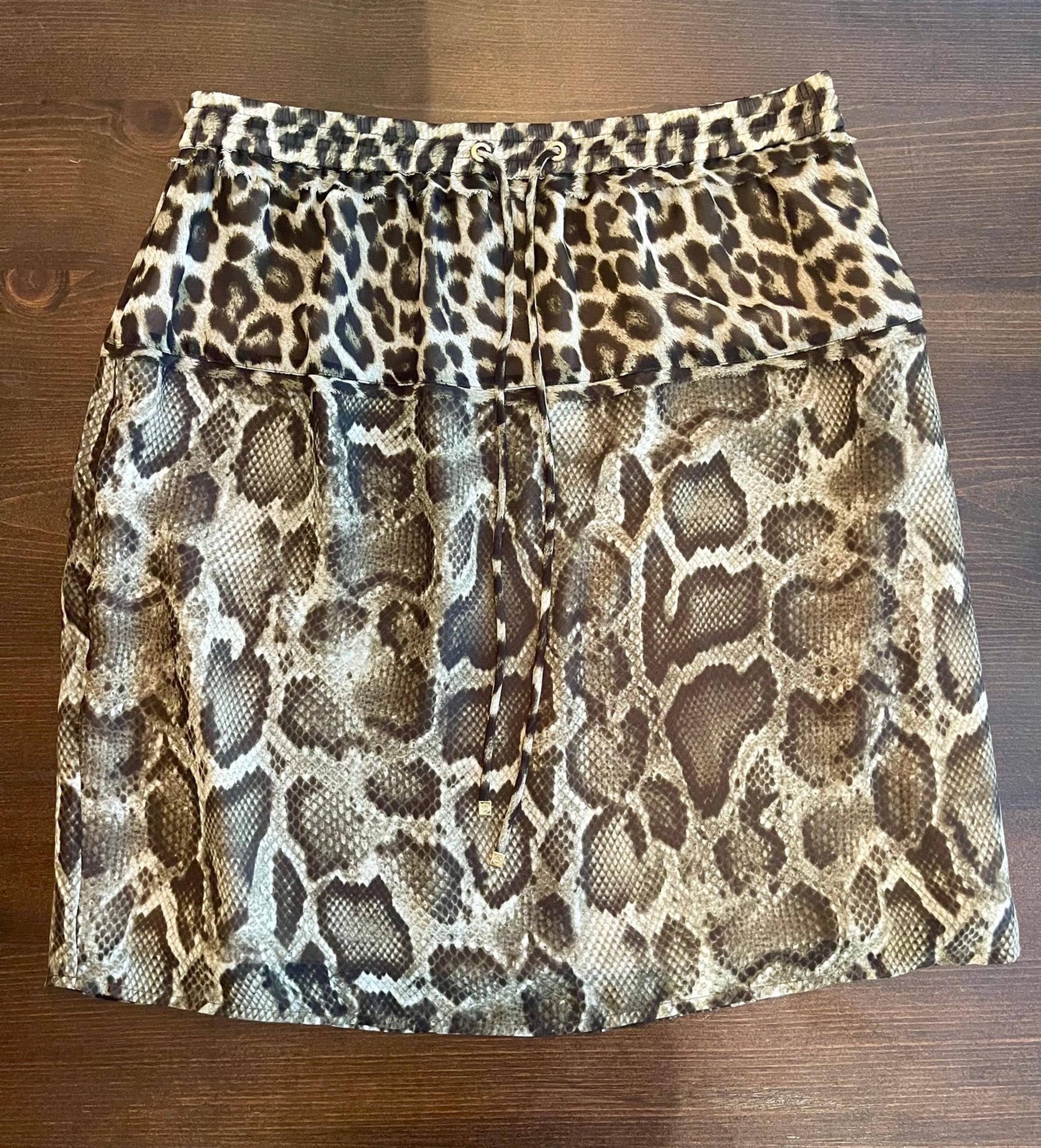 Michael Kors Leopard and Snake Print Drawstring Skirt Elastic Waist