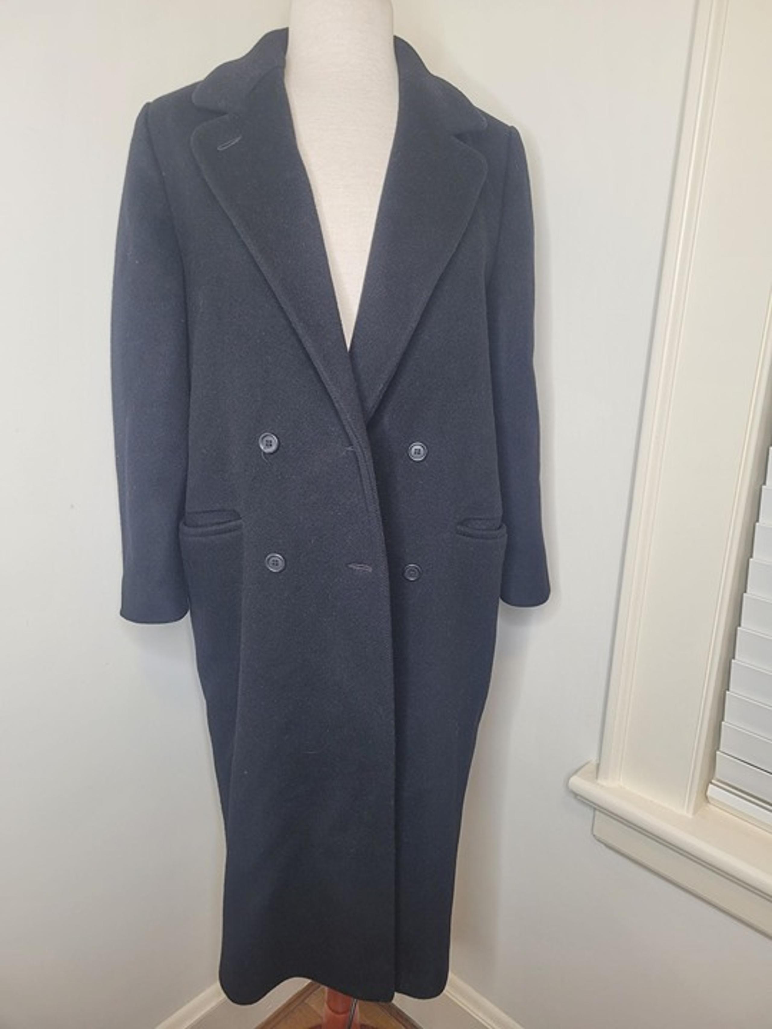 VTG J. Hook Womens Double-Breasted Wool Overcoat Satin Lining Navy Blue M L