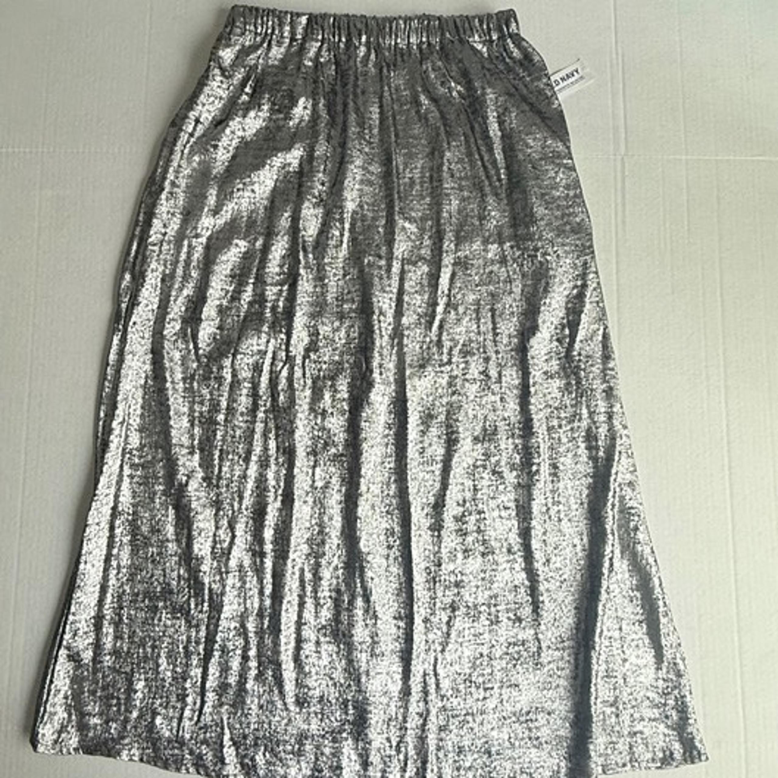 Old Navy Silver Metallic A-line Midi Skirt