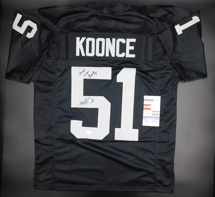 Malcolm Koonce Signed Autograph Raiders Just Win Black Football Jersey JSA COA