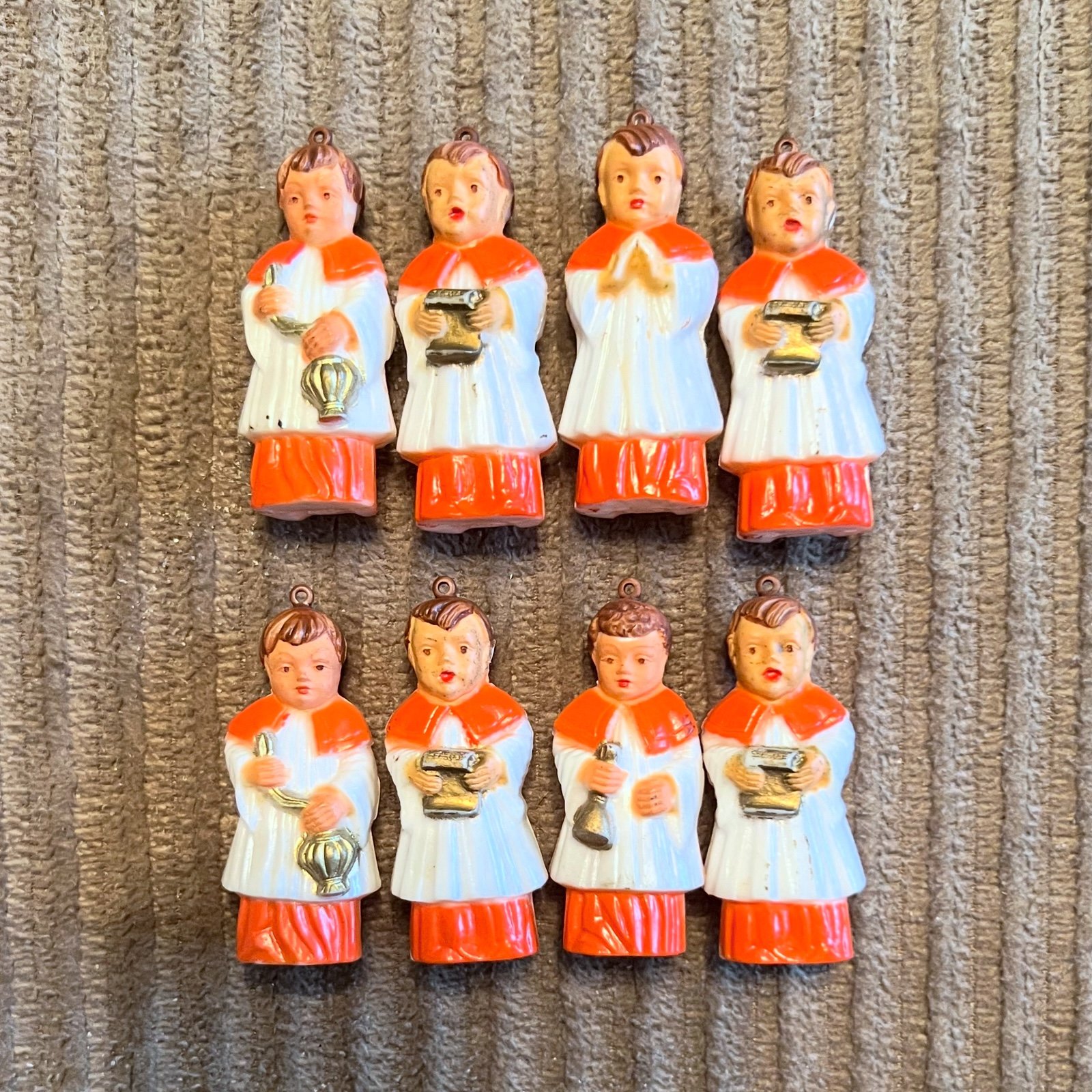 Vintage Blow Mold Choirboys Ornaments Set of Eight Made in West Germany