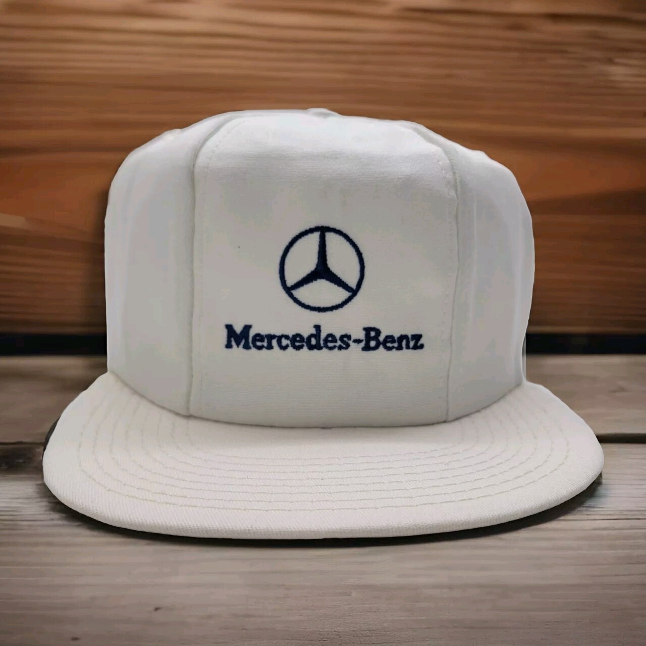 Vintage Mercedes Benz Strapback Hat USA White Six Panel Golf Cap Embroidered
