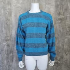 Vintage 80s Esprit Campus Blue Grey Striped Acrylic Knit Pullover Sweater