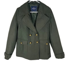 American Eagle Peacoat Women L Army Green Winter Fall Miliatary Wool Jacket Coat