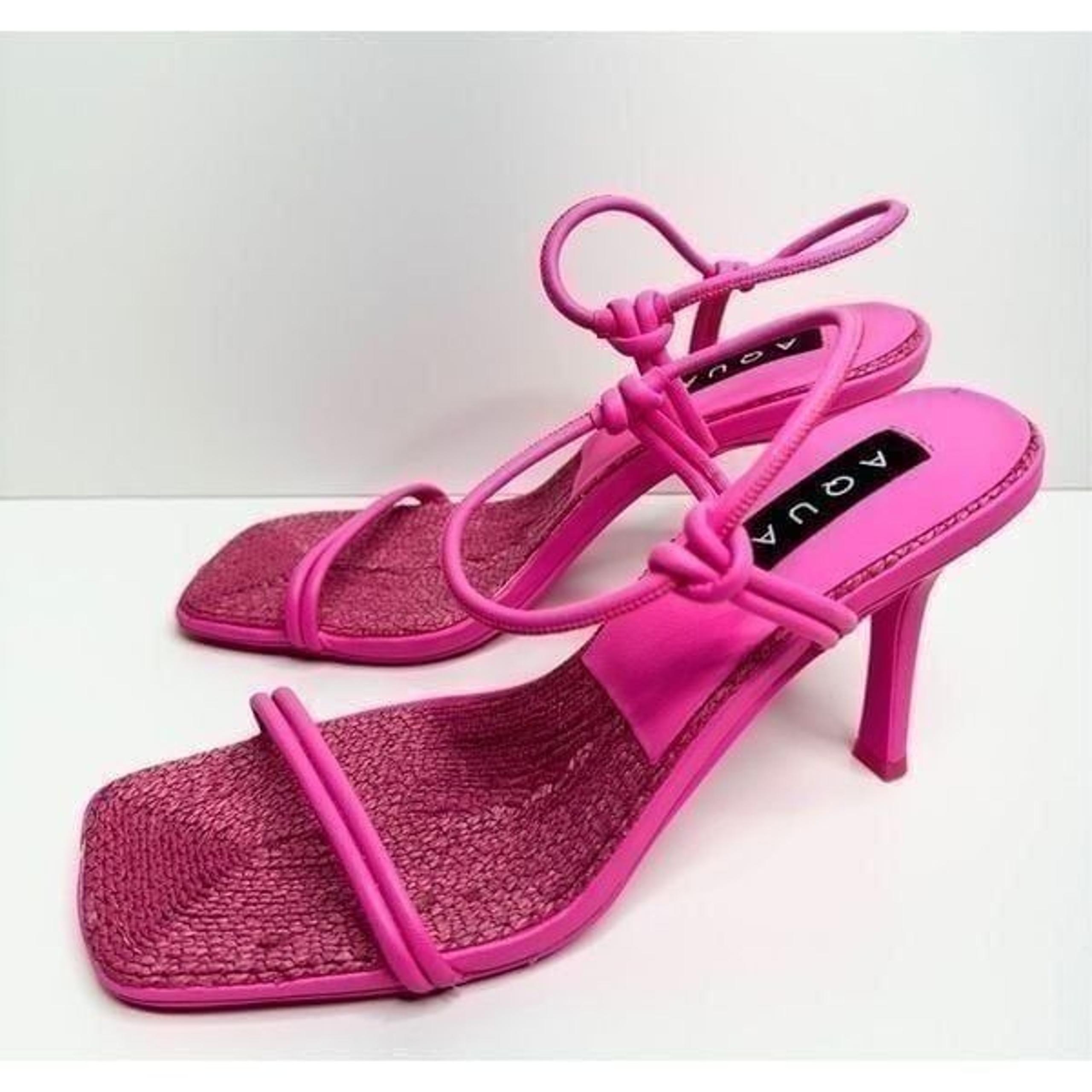 AQUA Sandals Womens Size 8.5 Square Toe Pink Raffia Detail Slip On Heel NEW