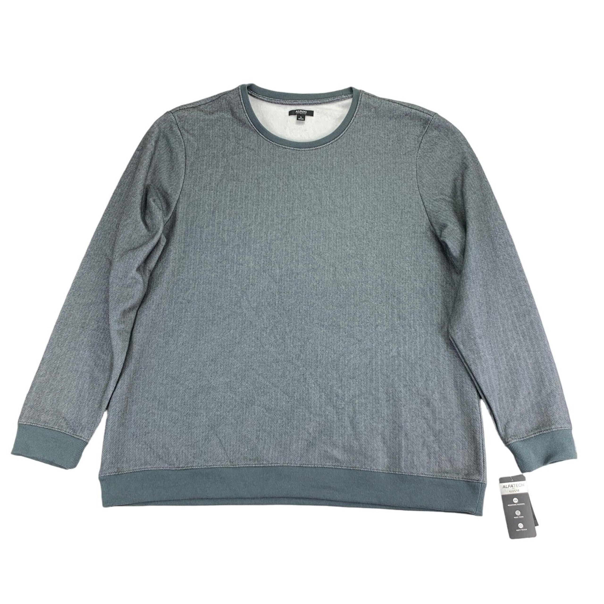 Alfani Mens Fleece Herringbone Regular Fit Crewneck Sweater Gray XL