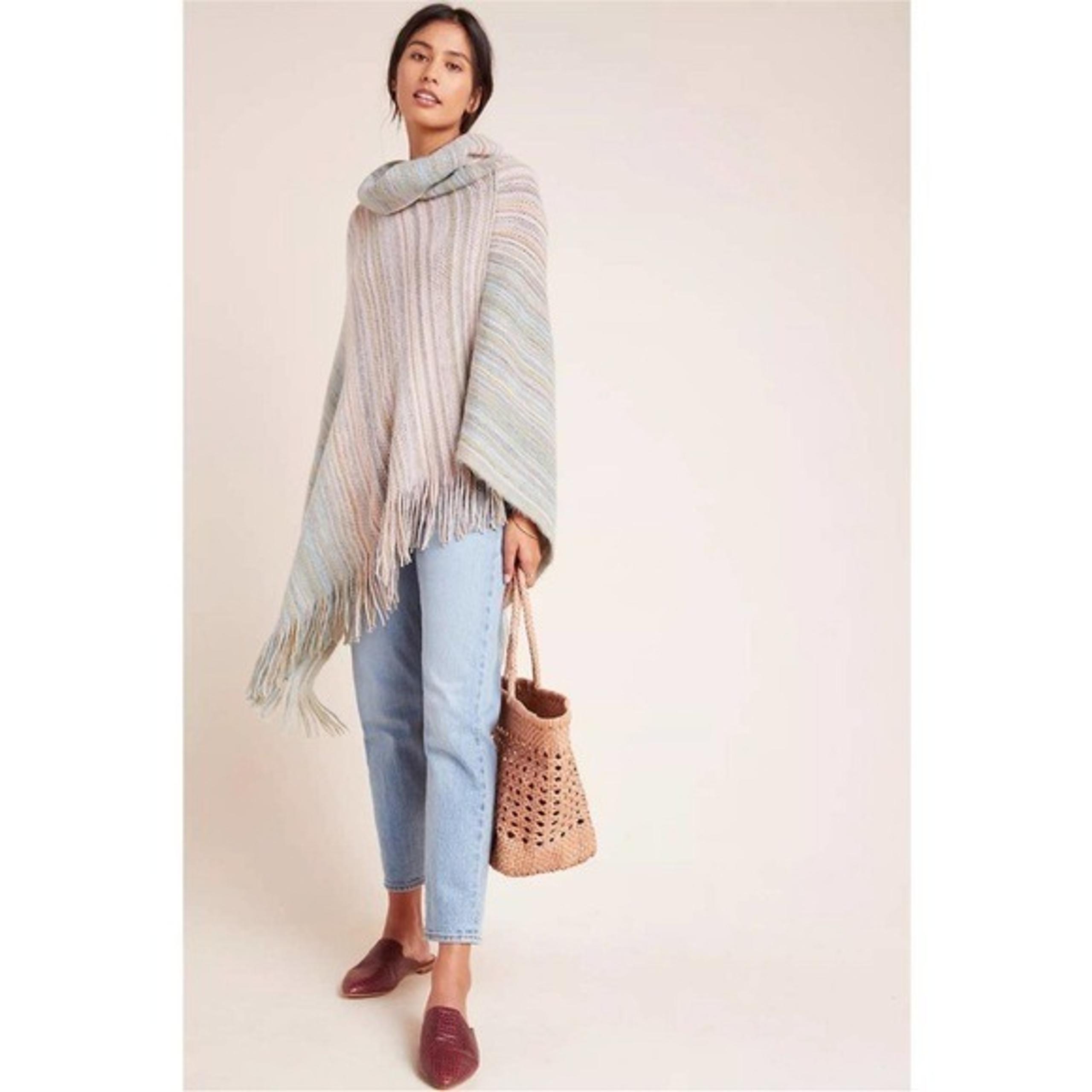 Anthropologie Saturday Sunday Vera Woven Striped Fringed Poncho Sweater OS