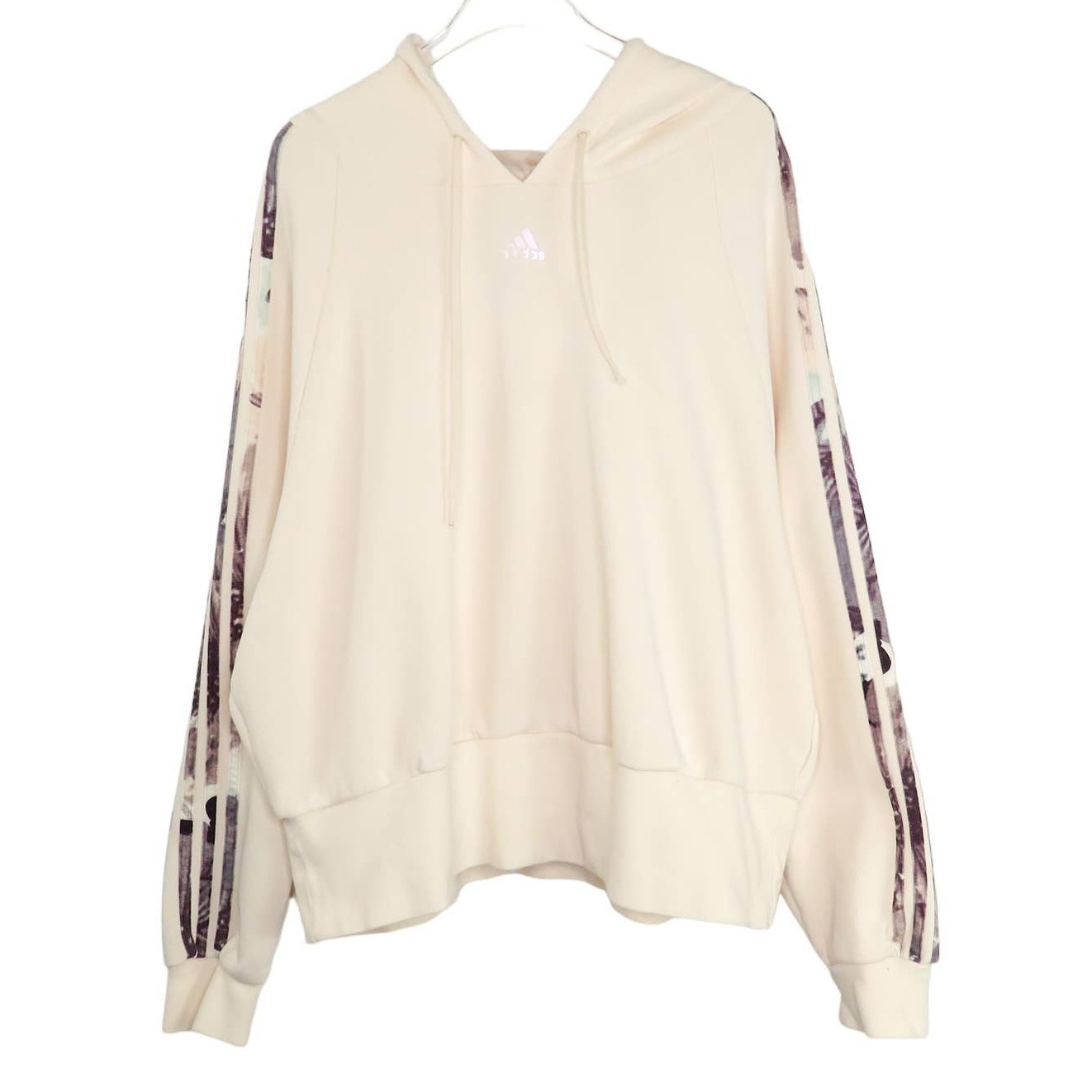 Adidas Women's Cream Floral 3 Stripe Hoodie Medium