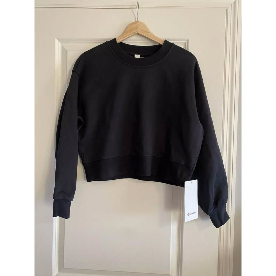 Lululemon Perfectly Oversized Cropped Crew French Terry, Size 2, Black **NEW**