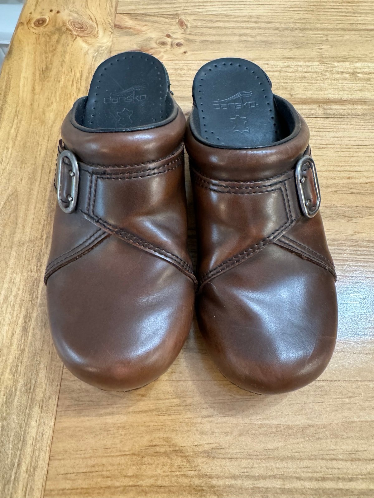 Dansko brown leather women’s clogs