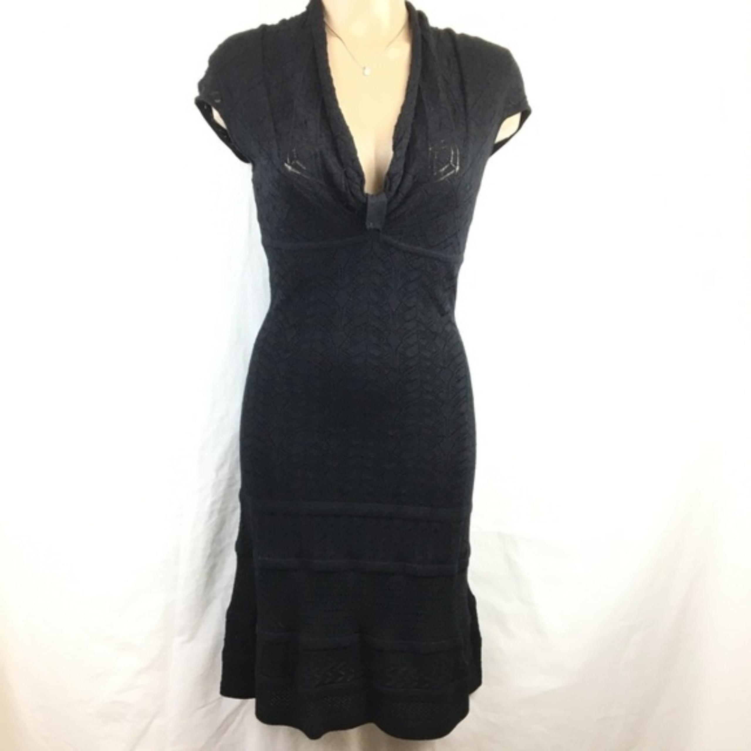Catherine Malandrino Black Knit Ruffle Short Sleeve Dress PS