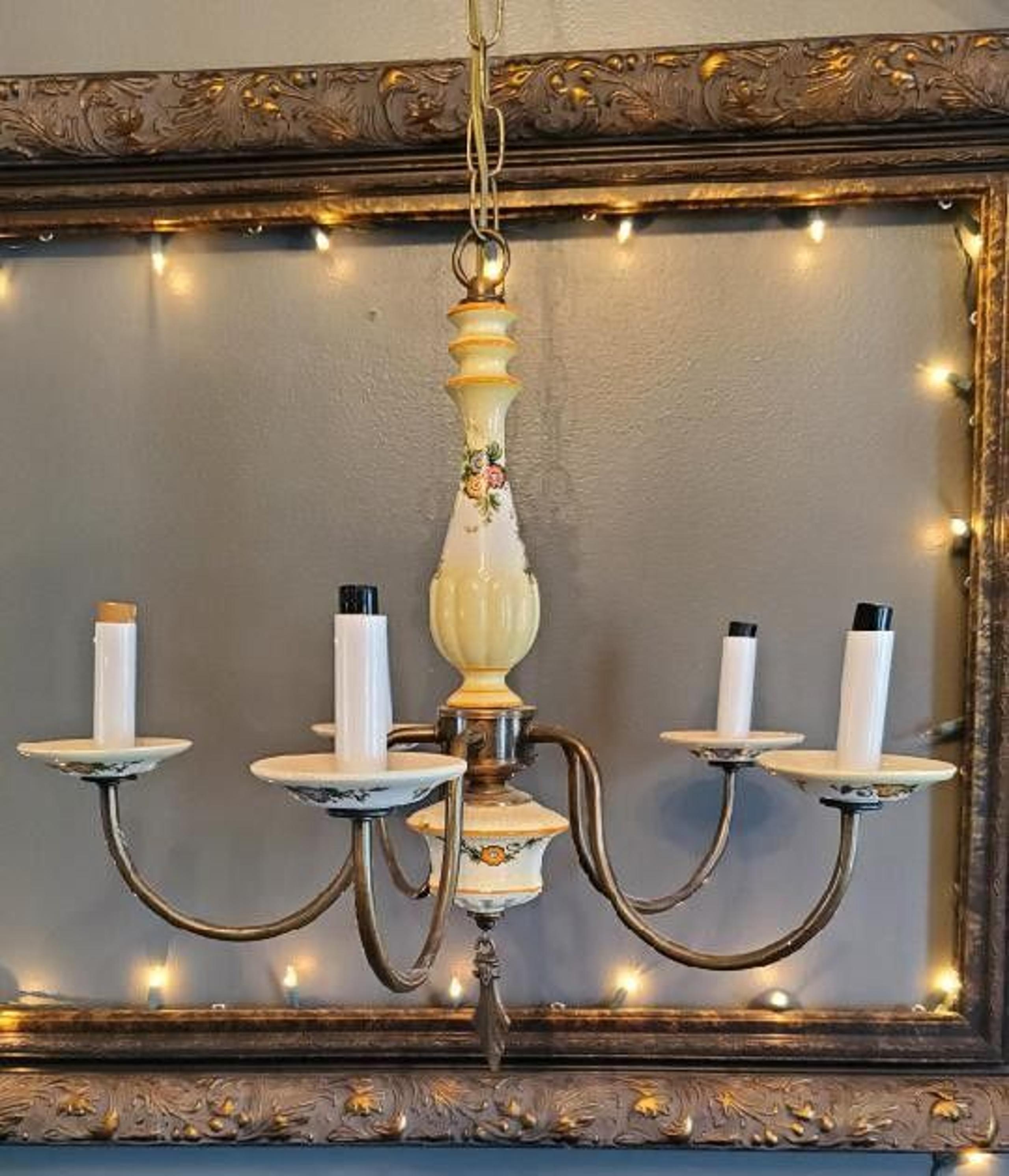 Vintage porcelain 5 arm chandelier