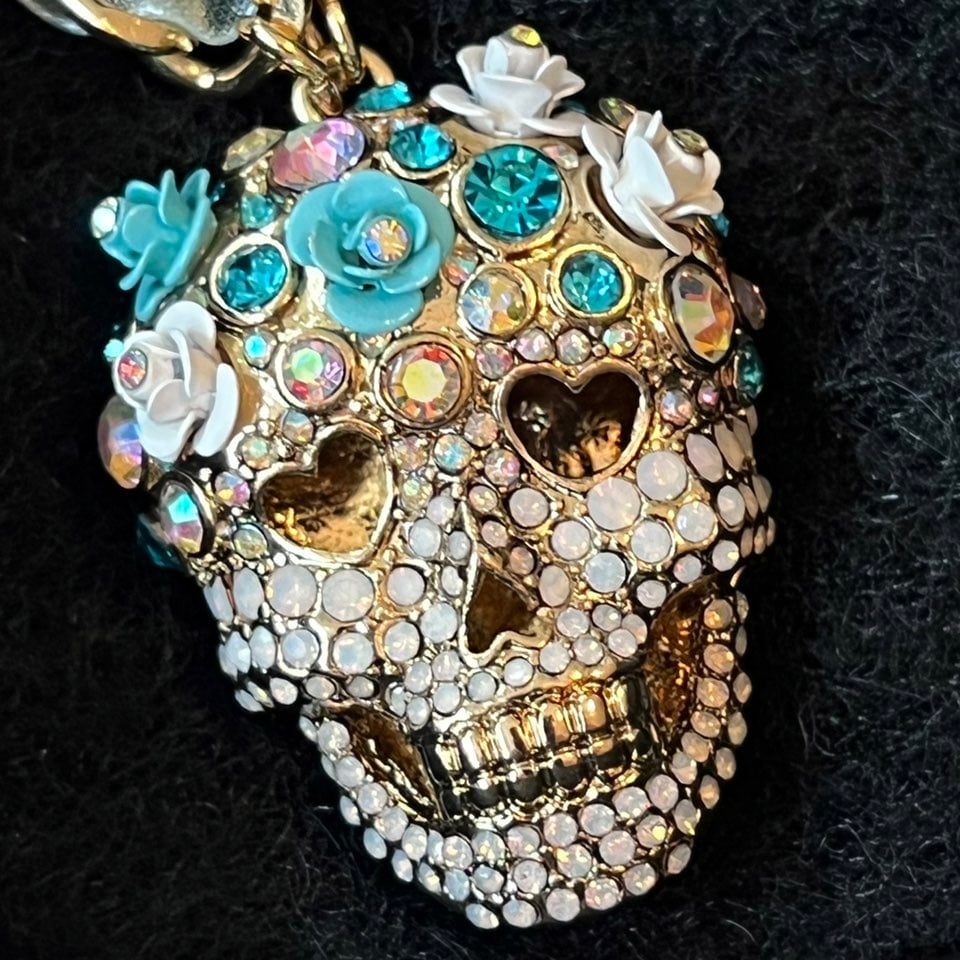 Betsey Johnson Floral Sugar Skull Ribbon Necklace