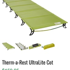 Thermarest therm-a-rest ultra lite cot camping backpacking nwot stay warm