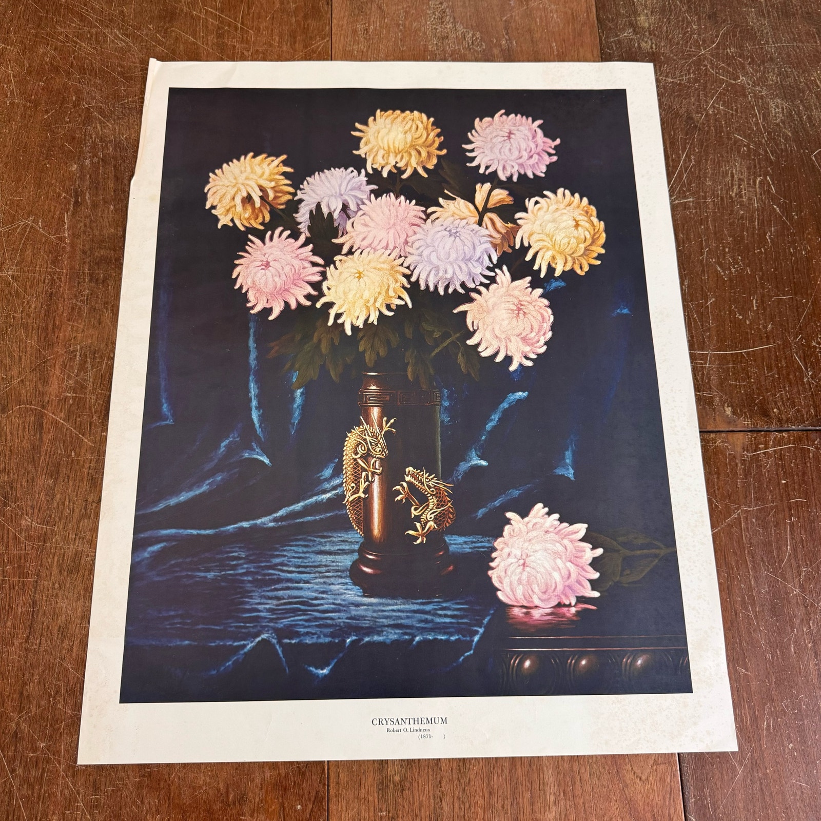 Chrysanthemum Pink Pastel Floral PRINT Robert O. Lindneux Pre-1970 22 x 17.5