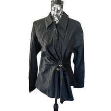 Tanya Taylor Orla Top Long Sleeve Black Gold Buttons Womens Designer Size 10 NWT
