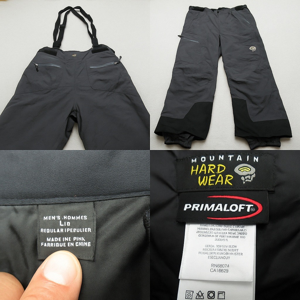 Mountain Hardwear Bib Ski Pants Mens Large Gray Primaloft Insulated Waterproof