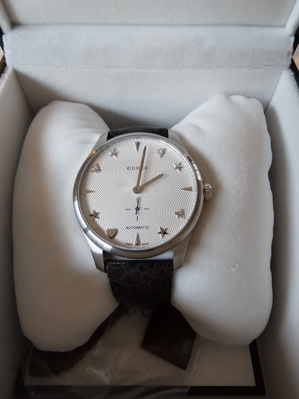 GUCCI Automatic Analog Stainless Steel Leather White Dial Men's Watch