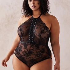 Torrid Black Lace Up Harness Bodysuit
