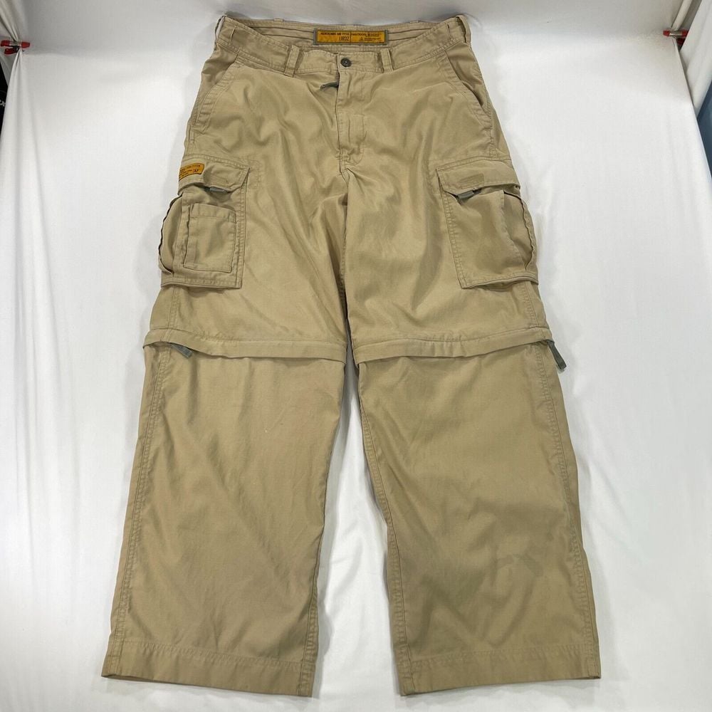 Vintage Abercrombie Fitch Mens Large Paratrooper Pants Tan Cargo Y2K Baggy