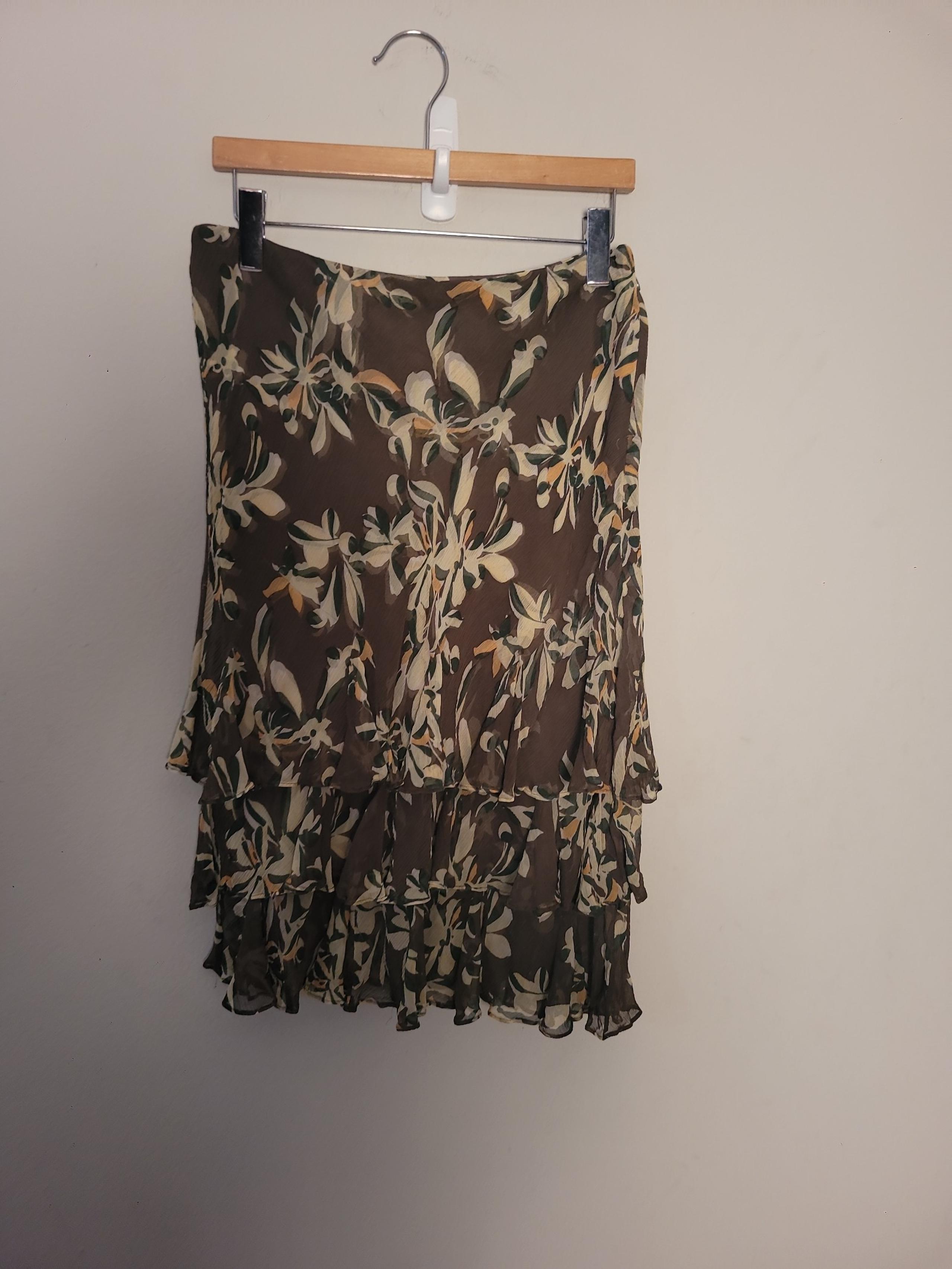 Alfani Brown floral Layered Silk Skirt Sz 10