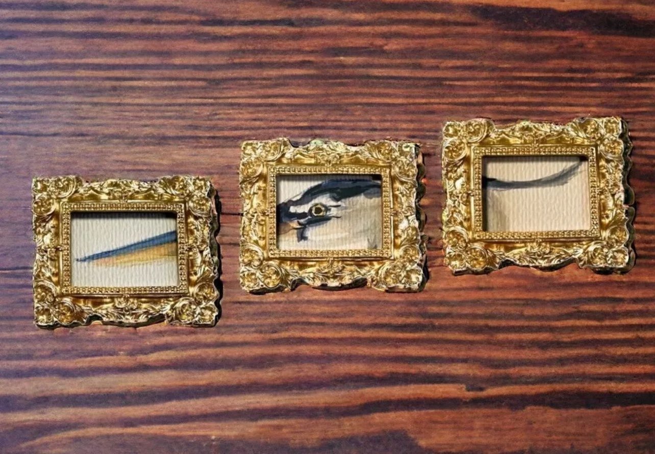 3-piece vtg style gold mini ornate framed print of a Great Blue Heron painting